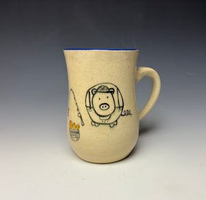 Fisherman Pig Mug - Blue