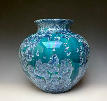 Load image into Gallery viewer, Large Crystalline Glazed Vase in Teal Blue and Silver

