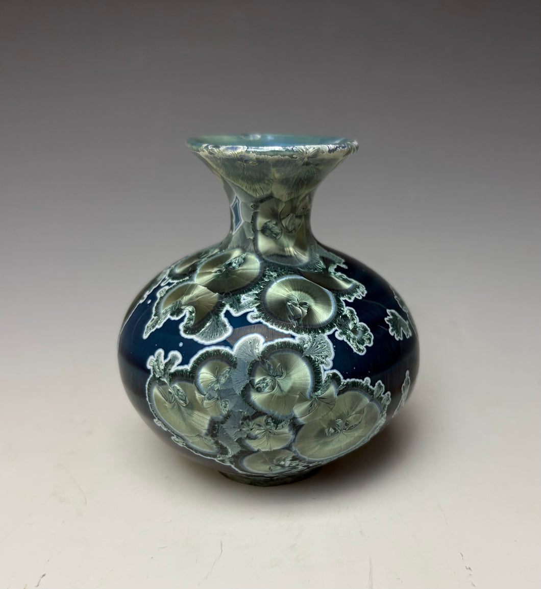 Deep Ocean Blue and Silver Crystalline Mini Vase 2