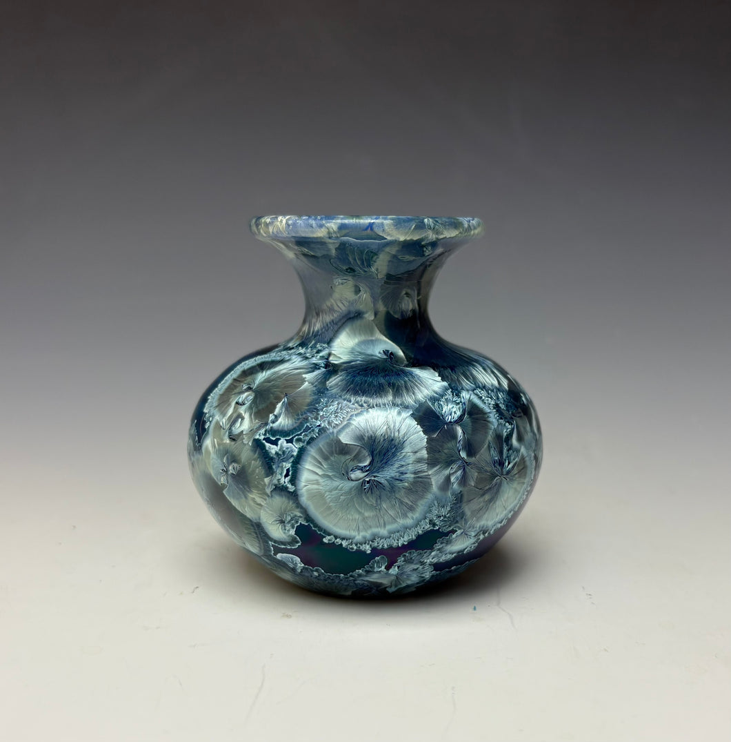 Deep Ocean Blue and Silver Crystalline Mini Vase 4