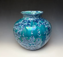 Load image into Gallery viewer, Large Crystalline Glazed Vase in Teal Blue and Silver
