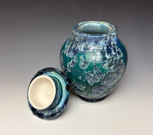 Load image into Gallery viewer, Deep Aqua Crystalline Glazed Jar
