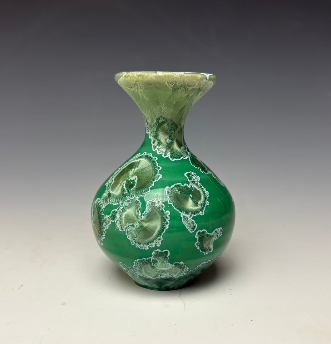 Emerald Green & Silver Crystalline Glazed Mini Vase #2