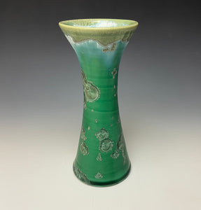 Emerald Green & Silver Crystalline Glazed Vase