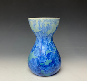 Teal Blue Crystalline Glazed Bulb Vase