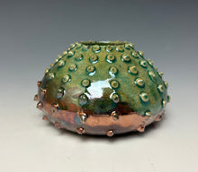 Load image into Gallery viewer, Green Copper Raku Mini Urchin AirPlant Vase #11
