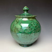 Load image into Gallery viewer, Green and Silver Crystalline Glazed Jar
