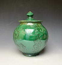 Load image into Gallery viewer, Green and Silver Crystalline Glazed Jar
