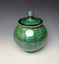Load image into Gallery viewer, Green and Silver Crystalline Glazed Jar
