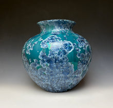Load image into Gallery viewer, Large Crystalline Glazed Vase in Teal Blue and Silver
