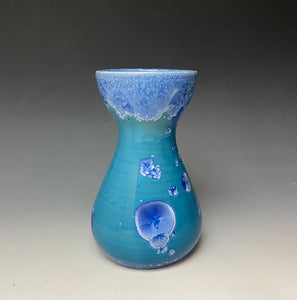 Teal Blue Silver Crystalline Glazed Bulb Vase