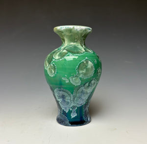 Crystalline Glazed Mini Vase in Emerald Green with Blue