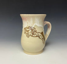 Load image into Gallery viewer, Gold Jumping Horse and Rider Mug- Rose
