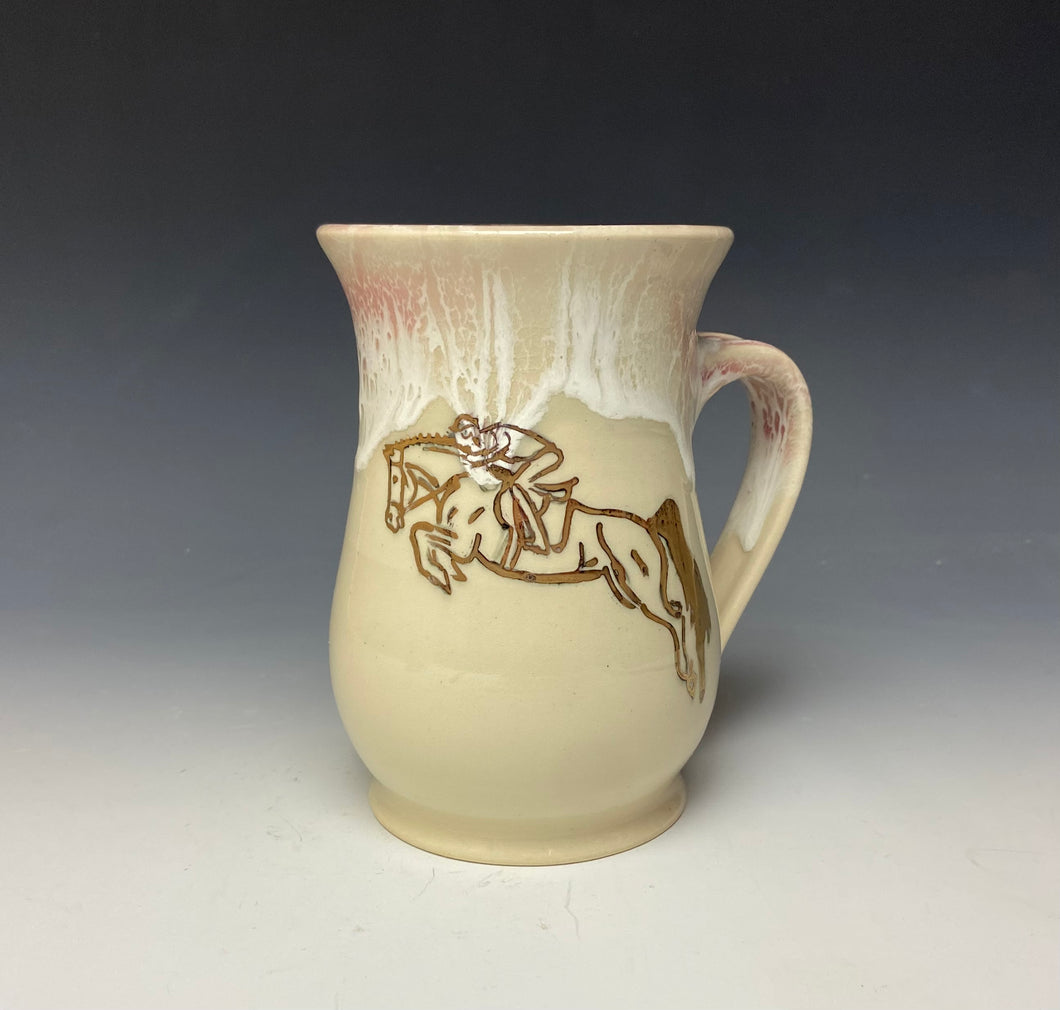 Gold Jumping Horse and Rider Mug- Rose