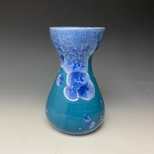 Teal Blue Silver Crystalline Glazed Bulb Vase