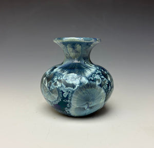 Deep Ocean Blue and Silver Crystalline Mini Vase 4