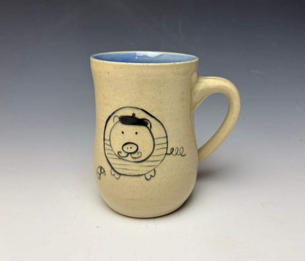 French Pig Mug- Light Blue