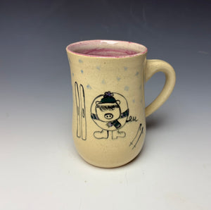 Skiing Pig Mug- Pink