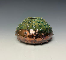 Load image into Gallery viewer, Green Copper Raku Mini Urchin AirPlant Vase #11
