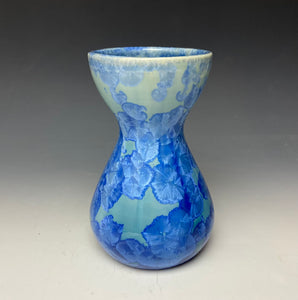 Teal Blue Crystalline Glazed Bulb Vase