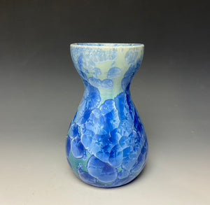 Teal Blue Crystalline Glazed Bulb Vase #3