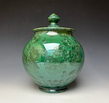 Load image into Gallery viewer, Green and Silver Crystalline Glazed Jar
