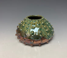 Load image into Gallery viewer, Green Copper Raku Mini Urchin AirPlant Vase #11
