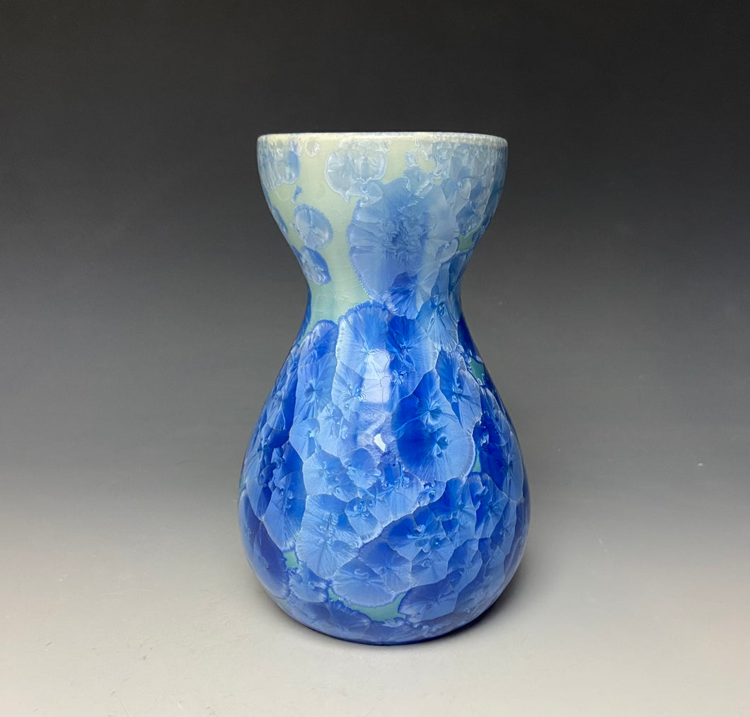 Teal Blue Crystalline Glazed Bulb Vase #3