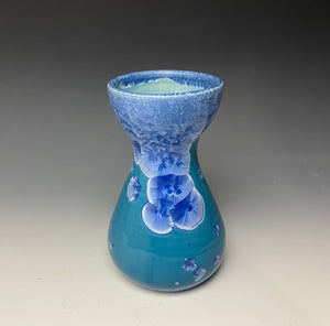 Teal Blue Silver Crystalline Glazed Bulb Vase