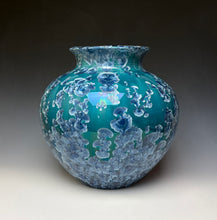 Load image into Gallery viewer, Large Crystalline Glazed Vase in Teal Blue and Silver

