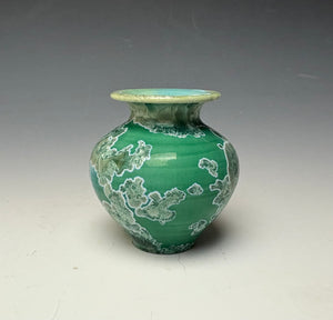 Emerald Green & Silver Crystalline Glazed Mini Vase