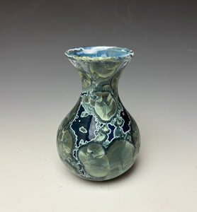 Deep Ocean Blue and Silver Crystalline Mini Vase 3