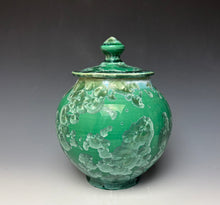 Load image into Gallery viewer, Emerald Green and Teal Crystalline Glazed Jar
