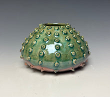 Load image into Gallery viewer, Green Copper Raku Mini Urchin AirPlant Vase #11
