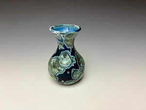 Deep Ocean Blue and Silver Crystalline Mini Vase 3