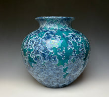 Load image into Gallery viewer, Large Crystalline Glazed Vase in Teal Blue and Silver
