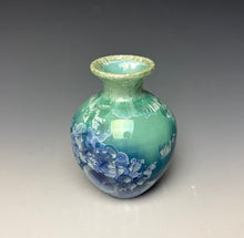 Load image into Gallery viewer, Crystalline Glazed Mini Vase in Light Green with Blue
