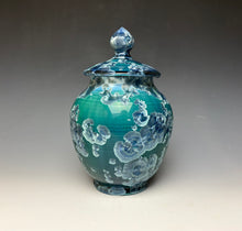 Load image into Gallery viewer, Deep Aqua Crystalline Glazed Jar

