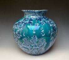 Load image into Gallery viewer, Large Crystalline Glazed Vase in Teal Blue and Silver
