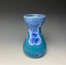 Load image into Gallery viewer, Teal Blue Silver Crystalline Glazed Bulb Vase
