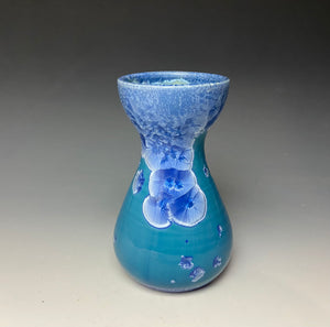 Teal Blue Silver Crystalline Glazed Bulb Vase