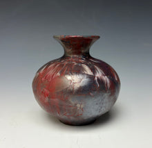 Load image into Gallery viewer, Cobalt &amp; Ruby Galaxy Crystalline Glazed Mini Vase
