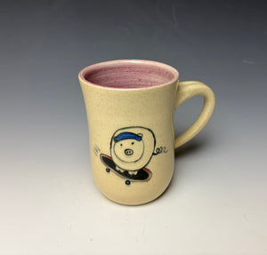 Skateboarding Pig Mug- Pink
