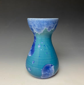 Teal Blue Silver Crystalline Glazed Bulb Vase