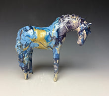 Load image into Gallery viewer, Blue and Gold Marble Horse 883
