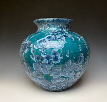 Load image into Gallery viewer, Large Crystalline Glazed Vase in Teal Blue and Silver
