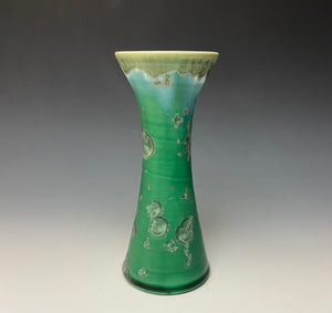 Emerald Green & Silver Crystalline Glazed Vase