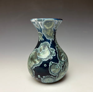 Deep Ocean Blue and Silver Crystalline Mini Vase 3