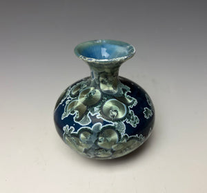 Deep Ocean Blue and Silver Crystalline Mini Vase 2