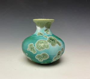 Emerald Green & Silver Crystalline Glazed Mini Vase #2